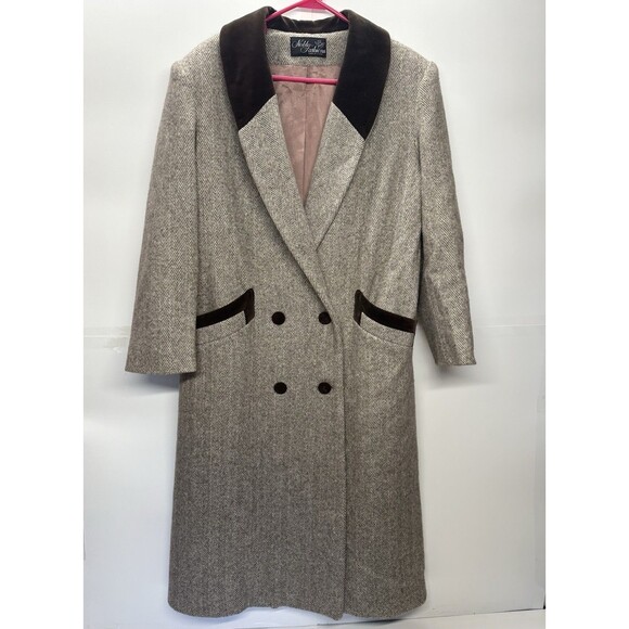 Vintage Noble Fashion Wool Coat Women’s | Herringbone Tweed Long Overcoat - Picture 1 of 16